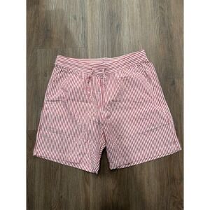 Volt Women Red White Striped Seersucker Cotton Drawstring Shorts Size M 226
